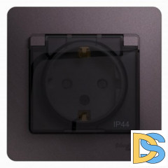 Розетка 1-ая электрическая, с заземлением, крышкой IР44, влагозащищенная, Сиреневый туман, серия Glossa, Schneider Electric