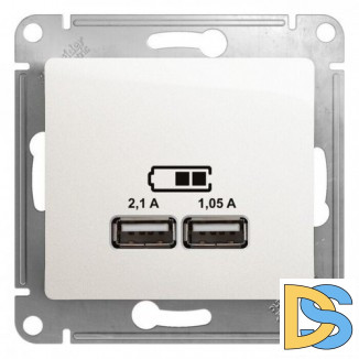 Розетка USB 2-ая (для подзарядки), Перламутр, серия Glossa, Schneider Electric