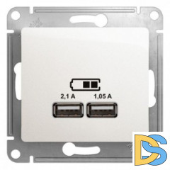 Розетка USB 2-ая (для подзарядки), Перламутр, серия Glossa, Schneider Electric