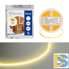 Светодиодная лента Feron LS630 12В 7Вт/м 3000К 5м IP20 48947
