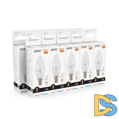Лампа cветодиодная Gauss E14 6W 3000K свеча матовая 33116