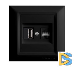 Розетка для USB + сетевого кабеля LAN черная Vesta-Electric Roma Black