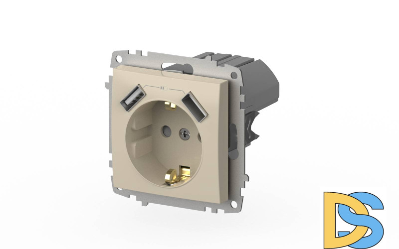 Розетка с заземлением и защитой от детей + два входа USB для заряда устройства ELBI Zena Vega 609-010300-317