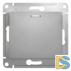 Выключатель 1-клавишный ,проходной с подсветкой (с двух мест), Алюминий, серия Glossa, Schneider Electric