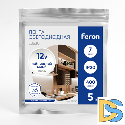 Светодиодная лента Feron LS630 12В 7Вт/м 4000К 5м IP20 48948