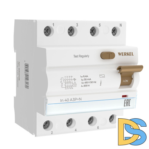 Устройство защитного отключения Werkel 3P+N 40 A 30 mА АС 6 kА W914P406
