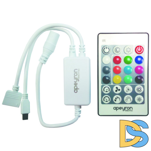 Контроллер для светодиодной ленты RGBW Apeyron 72Вт 12-24В 4*15A/канал IP20 пульт, DC-коннектор для входа, 5-игольчатый коннектор для выхода 04-29