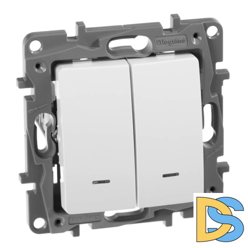 Переключатель двухклавишный Legrand Etika с подсветкой 10A 250V белый 672216
