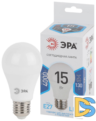 Лампа светодиодная Эра E27 15W 4000K LED A60-15W-840-E27 Б0033183