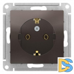 Розетка 1-ая электрическая, с заземлением, Мокко, серия Atlas Design, Schneider Electric