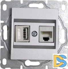 Розетка для USB + сетевого кабеля LAN без рамки серебристая Vesta-Electric Silver