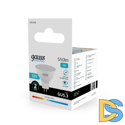 Лампа светодиодная Gauss Elementary MR16 GU5.3 7W 4100K матовая 11527
