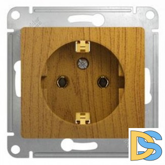 Розетка 1-ая электрическая, с заземлением, Дерево Дуб, серия Glossa, Schneider Electric