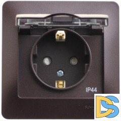 Розетка 1-ая электрическая, с заземлением, крышкой IР44, влагозащищенная, Шоколад, серия Glossa, Schneider Electric
