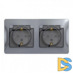 Розетка 2-ая электрическая с заземлением с защитными шторками IP44, Алюминий, серия Glossa, Schneider Electric