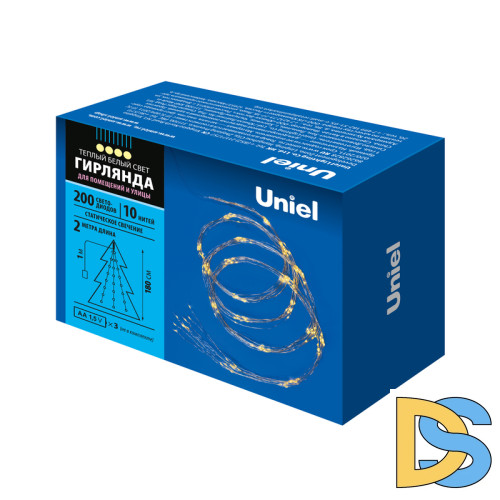 Гирлянда Uniel ULD-E0200-200/STB/3AA WARM WHITE IP44