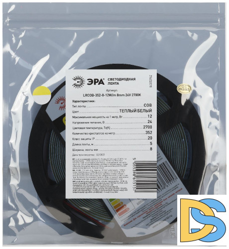 Светодиодная лента Эра 24В 12Вт/м 2700K 5м IP20 LRCOB-352-8 12W/m 8mm 24V 2700K 3year Б0053962