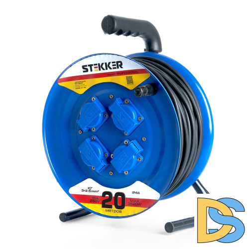 Удлинитель на металлической катушке 4-местный Stekker PRF02-41-20 20м 39784