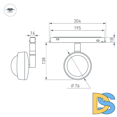 Трековый магнитный светильник Arlight MAG-ORIENT-SUNSET-R76-6W Day4000-MIX (BK, 70 deg, 48V, TUYA) 048331