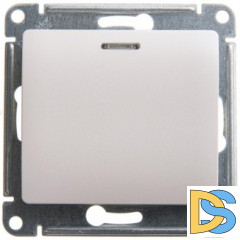 Выключатель 1-клавишный ,проходной с подсветкой (с двух мест), Перламутр, серия Glossa, Schneider Electric