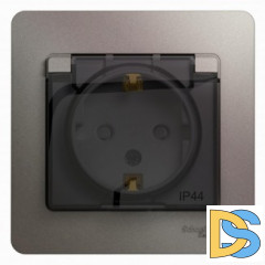 Розетка 1-ая электрическая, с заземлением, крышкой IР44, влагозащищенная, Платина, серия Glossa, Schneider Electric