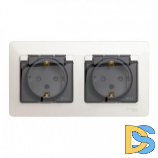 Розетка 2-ая электрическая с заземлением с защитными шторками IP44, Перламутр, серия Glossa, Schneider Electric