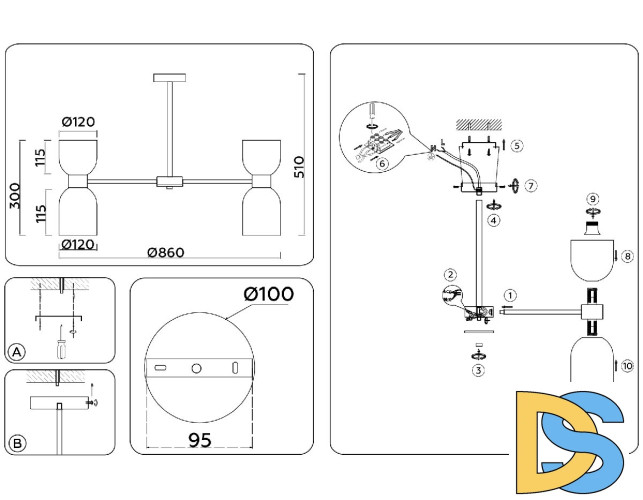 Люстра на штанге Ambrella Light High Light Heigh Light LH56085