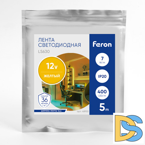 Светодиодная лента Feron LS630 12В 7Вт/м Желтый 5м IP20 48950