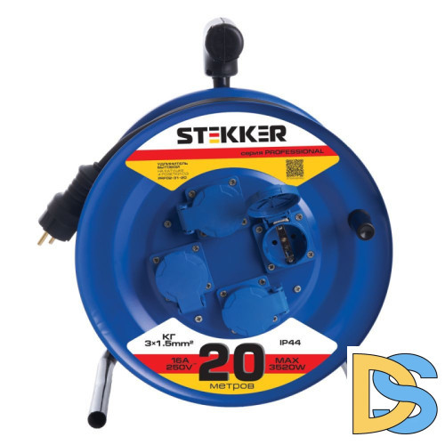 Удлинитель на металлической катушке 4-местный Stekker PRF02-31-20 20м 39785