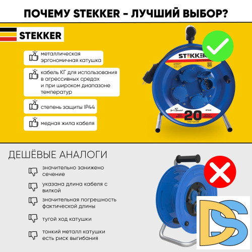 Удлинитель на металлической катушке 4-местный Stekker PRF02-31-20 20м 39785