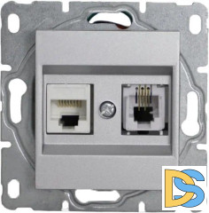 Розетка для сетевого кабеля LAN + Phone без рамки серебристая Vesta-Electric Silver