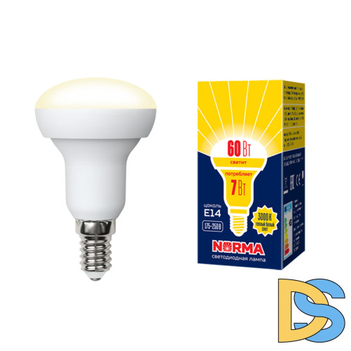 Лампа светодиодная (UL-00003845) Volpe E14 7W 3000K матовая LED-R50-7W/WW/E14/FR/NR