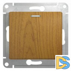 Выключатель 1-клавишный, с подсветкой, Дерево Дуб, серия Glossa, Schneider Electric