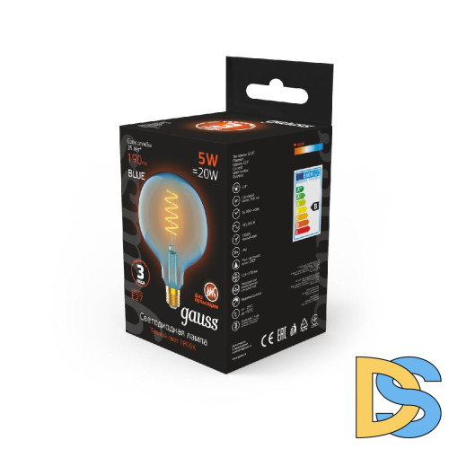 Лампа светодиодная диммируемая филаментная Gauss E27 5W 1800K шар синий 1013802105