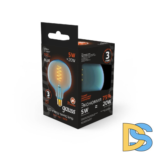 Лампа светодиодная диммируемая филаментная Gauss E27 5W 1800K шар синий 1013802105