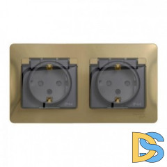 Розетка 2-ая электрическая с заземлением с защитными шторками IP44, Титан, серия Glossa, Schneider Electric