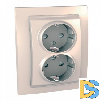 Розетка 2-ая электрическая с заземлением с защитными шторками, Бежевый, серия Unica, Schneider Electric