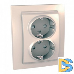 Розетка 2-ая электрическая с заземлением с защитными шторками, Бежевый, серия Unica, Schneider Electric