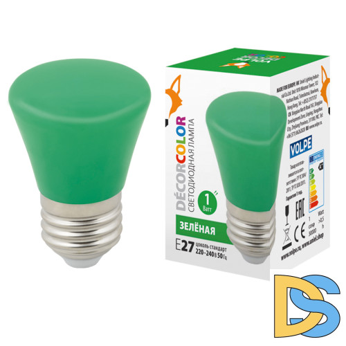 Лампа светодиодная Volpe Decor color LED-D45-1W/GREEN/E27/FR/С BELL UL-00005640
