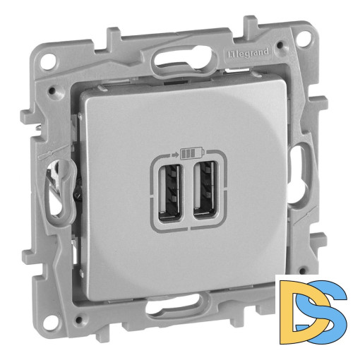 Розетка 2хUSB Legrand Etika алюминий 672494