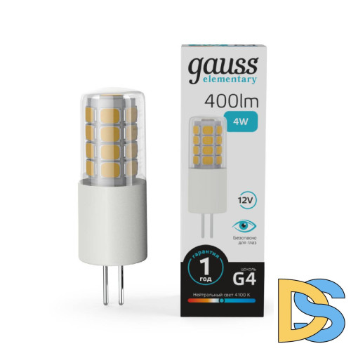 Лампа светодиодная Gauss G4 4W 4100К прозрачная 10724