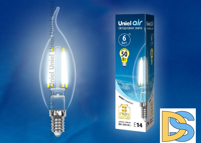 Лампа светодиодная филаментная (UL-00002229) Uniel E14 6W 4000K прозрачная LED-CW35-6W/NW/E14/CL GLA01TR