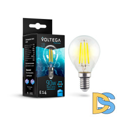 Лампа светодиодная филаментная Voltega E14 9W 4000K шар прозрачный VG10-G45E14cold9W-F 7137