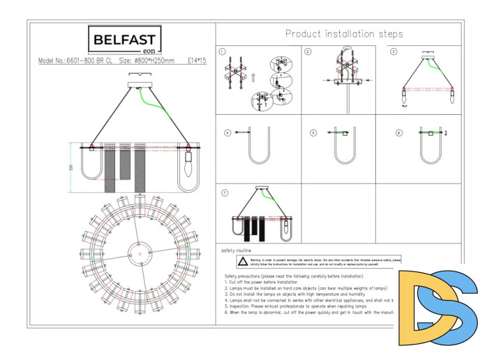 Подвесная люстра Belfast Severn 6601-800 BR CL