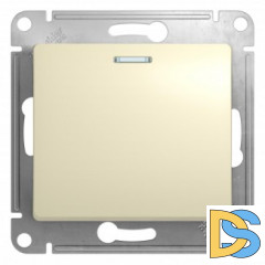 Выключатель 1-клавишный, с подсветкой, Бежевый, серия Glossa, Schneider Electric