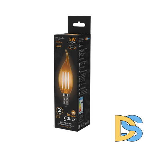 Лампа светодиодная филаментная Gauss E14 5W 2700K золотая 104801005