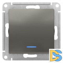 Выключатель 1-клавишный ,проходной с индикацией (с двух мест), Сталь, серия Atlas Design, Schneider Electric