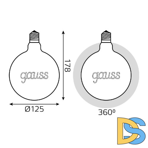 Лампа светодиодная филаментная Gauss E27 2,5W 2000K шар золотой 175802003