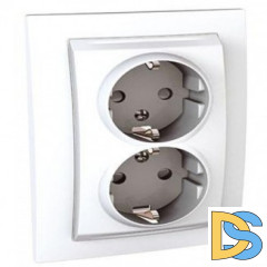 Розетка 2-ая электрическая с заземлением с защитными шторками, Белый, серия Unica, Schneider Electric