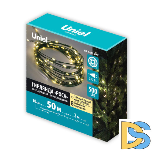 Гирлянда Роса Uniel ULD-S5000-500/DGA WARM WHITE IP20 DEW UL-00012086